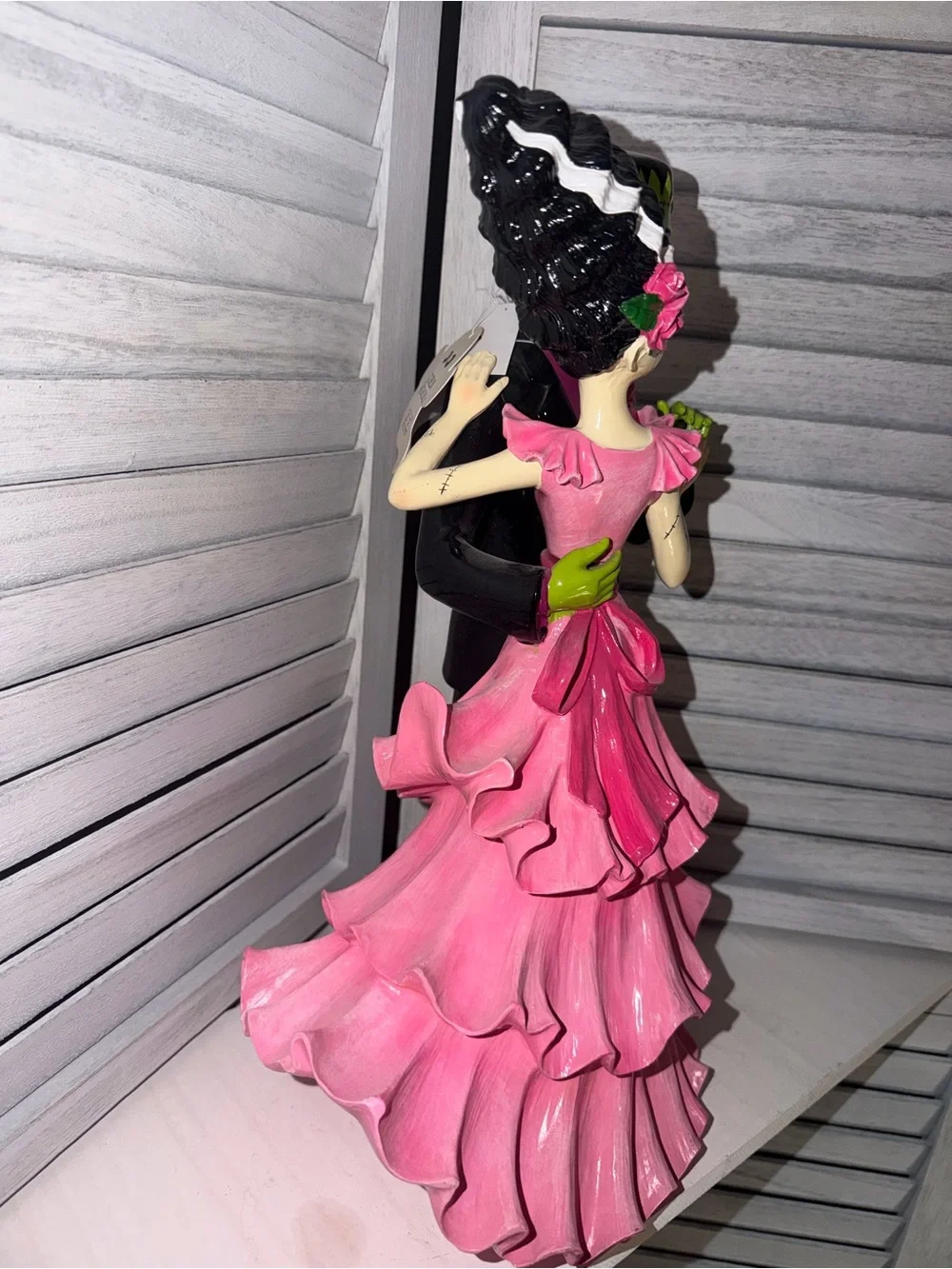 Dancing Pink Bride and Frankenstein Groom Figurine - Halloween Decor